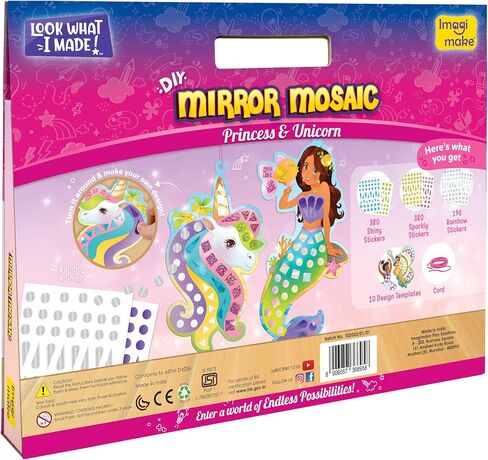 Imagimake Mirror Mosaic Princess & Unicorn Kids Art Set | DIY Craft Kit | Foil Stickers for Kids | Birthday Gift for Girls and Boys Ages 3,4,5,6,7,8 | Easter Gifts for Kids | Easter Toys in Kuwait
