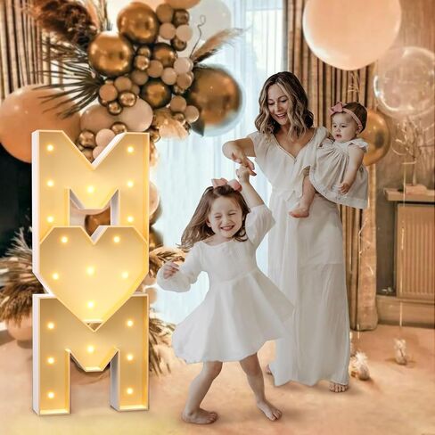 Mothers Day Decorations, 4FT Marquee Light Up Letters, Decorative LED Marquee Letter Lights, DIY Large Marquee Heart Letters Sign for Mother's Day Party, Mother Birthday Party Favors in Saudi Arabia