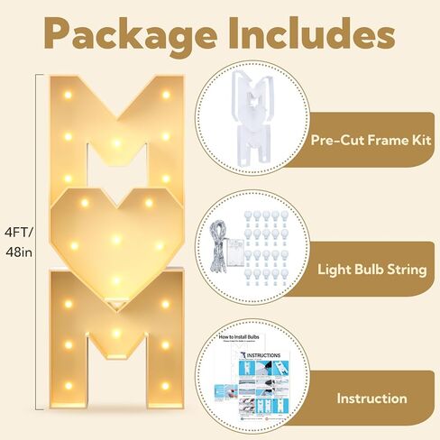 Mothers Day Decorations, 4FT Marquee Light Up Letters, Decorative LED Marquee Letter Lights, DIY Large Marquee Heart Letters Sign for Mother's Day Party, Mother Birthday Party Favors in Saudi Arabia