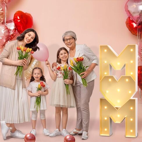 Mothers Day Decorations, 4FT Marquee Light Up Letters, Decorative LED Marquee Letter Lights, DIY Large Marquee Heart Letters Sign for Mother's Day Party, Mother Birthday Party Favors in Saudi Arabia