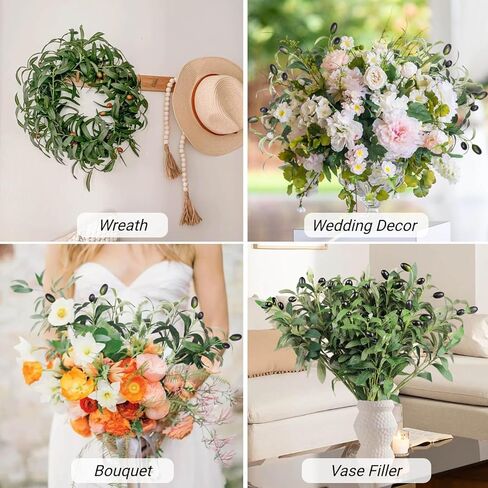 6 قطع من أغصان الزيتون الاصطناعية للمزهريات - شجرة زيتون صناعية مقاس 17.8 بوصة، نبات صناعي واقعي، سيقان خضراء، نباتات حرير فواكه وهمية لديكور المنزل الخارجي in Kuwait