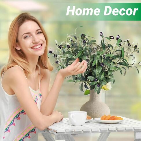 6 قطع من أغصان الزيتون الاصطناعية للمزهريات - شجرة زيتون صناعية مقاس 17.8 بوصة، نبات صناعي واقعي، سيقان خضراء، نباتات حرير فواكه وهمية لديكور المنزل الخارجي in Kuwait