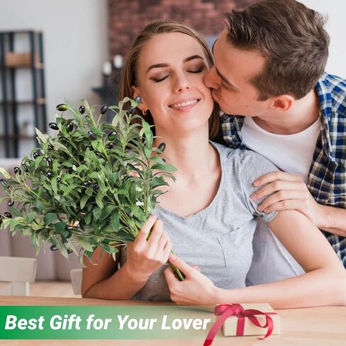 6 قطع من أغصان الزيتون الاصطناعية للمزهريات - شجرة زيتون صناعية مقاس 17.8 بوصة، نبات صناعي واقعي، سيقان خضراء، نباتات حرير فواكه وهمية لديكور المنزل الخارجي in Kuwait