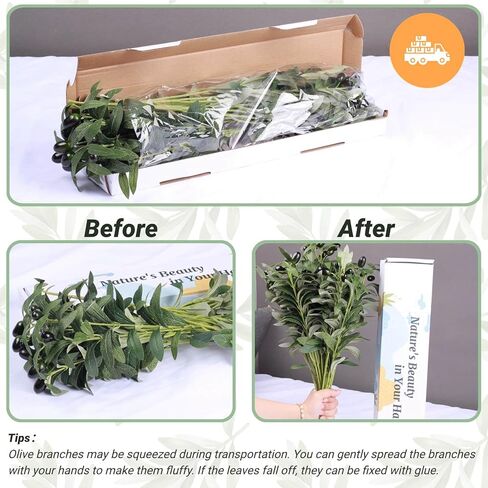 6 قطع من أغصان الزيتون الاصطناعية للمزهريات - شجرة زيتون صناعية مقاس 17.8 بوصة، نبات صناعي واقعي، سيقان خضراء، نباتات حرير فواكه وهمية لديكور المنزل الخارجي in Kuwait