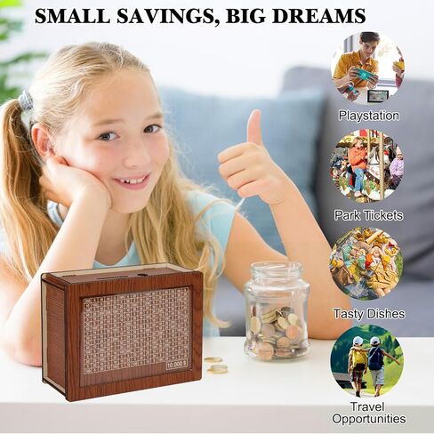 Wooden Money Box with Money Target and Numbers with Counter Crafts, Portable Money Saving Box, Cash Saver Box with Marker Pen, Storage Case Money Saving Box For 10000 Dollar in Kuwait