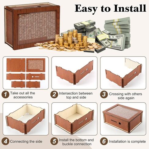 Wooden Money Box with Money Target and Numbers with Counter Crafts, Portable Money Saving Box, Cash Saver Box with Marker Pen, Storage Case Money Saving Box For 10000 Dollar in Kuwait