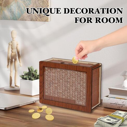 Wooden Money Box with Money Target and Numbers with Counter Crafts, Portable Money Saving Box, Cash Saver Box with Marker Pen, Storage Case Money Saving Box For 10000 Dollar in Kuwait