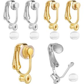6 Pieces Clip-on Earring Converter and 6 Pieces Silicone Earring Pads Non-Pierced Earrings Clips, Convert Pierced Earrings to Clip-on, Components Findings with Post for None Pierced Ears, Silver Gold in Kuwait