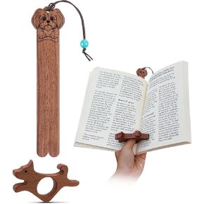 2 Pcs Walnut Dog Designed Book Page Holder and Bookmark Set, Handmade Bookmarks Cute Book Accessories Gift for Reading Lover Students Teachers in Kuwait