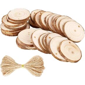 30 PCS شريحة خشبية طبيعية معلقة حول أقراص خشبية غير مكتملة دائر الخشب الحلي الشجرة الخشبية in Kuwait
