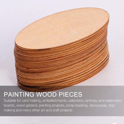 40pcs Unfinished Wood Cutouts Oval Wood Shapes Pieces Wood Discs Slices for DIY Craft Wedding Christmas Hanging Ornaments Tag in Saudi Arabia