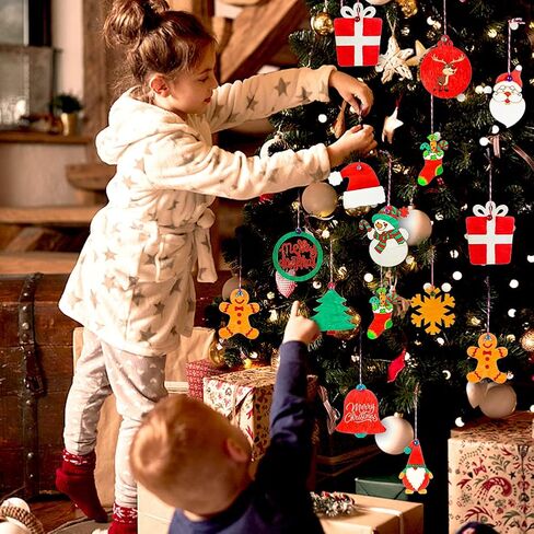 Virgooer 60pcs عيد الميلاد الحرف اليدوية للأطفال DIY الحلي عيد الميلاد الخشبية للحرف اليدوية شرائح خشبية غير مكتملة مع أجراس ، مجموعة خشبية للحرف مع 8 قلم ملون و 60 أجراس Jingle in Kuwait
