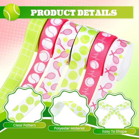 6 لفات 30 ياردة شرائط تنس ، 5/8 '' تنس جروس غرين شرائط الوردي الأخضر الشريط الحرف الزخرفي للهدية أقواس الشعر القوس الزهور الصنع الحزب ديكور. in Kuwait