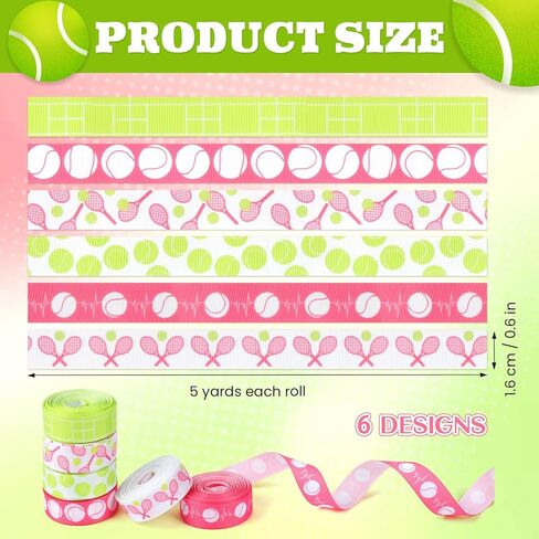 6 لفات 30 ياردة شرائط تنس ، 5/8 '' تنس جروس غرين شرائط الوردي الأخضر الشريط الحرف الزخرفي للهدية أقواس الشعر القوس الزهور الصنع الحزب ديكور. in Kuwait