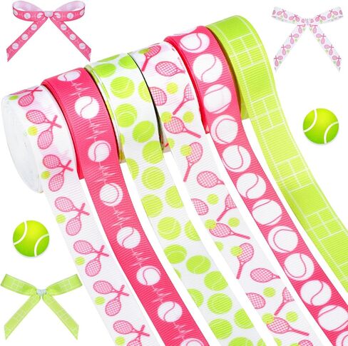 6 لفات 30 ياردة شرائط تنس ، 5/8 '' تنس جروس غرين شرائط الوردي الأخضر الشريط الحرف الزخرفي للهدية أقواس الشعر القوس الزهور الصنع الحزب ديكور. in Kuwait