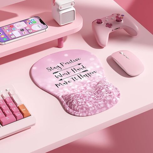 Ergonomic Mouse Pad with Wrist Rest,Cute Gel Mousepad Wrist Support - Small Mini Portable for Travel Mouse Pads for Desk Laptop,Computer,Office & Home Decor (Pink&Light Pink) in Kuwait