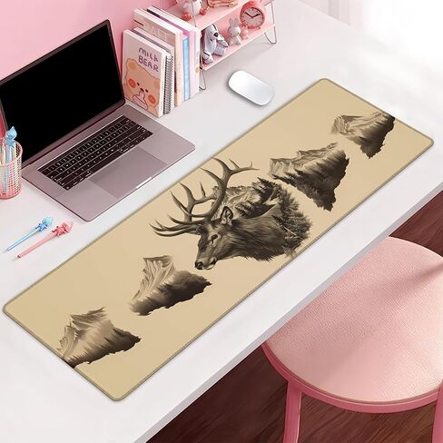 Elk and Mountain Extra Gaming Gaming Mouse Pad ، Desk Mat ، قاعدة مطاطية غير قابلة للانزلاق ، موسيباد للمدرسة ، العمل ، هدايا ديكور الإكسسوارات المنزلية 31.5 "× 11.8" in Kuwait