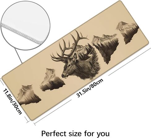 Elk and Mountain Extra Gaming Gaming Mouse Pad ، Desk Mat ، قاعدة مطاطية غير قابلة للانزلاق ، موسيباد للمدرسة ، العمل ، هدايا ديكور الإكسسوارات المنزلية 31.5 "× 11.8" in Kuwait