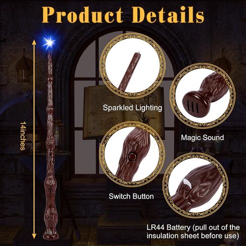 Light Up Wizard Magic Wands with Sound 2PCS Illuminating Witch Wand Set for Kids Cosplay Birthday Party Favors, Root in Saudi Arabia