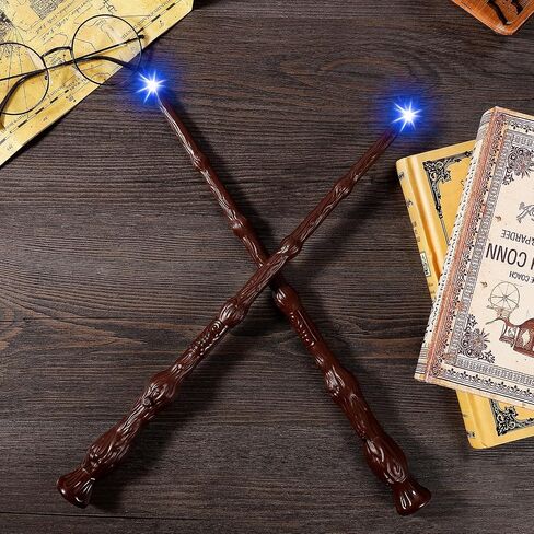 Light Up Wizard Magic Wands with Sound 2PCS Illuminating Witch Wand Set for Kids Cosplay Birthday Party Favors, Root in Saudi Arabia
