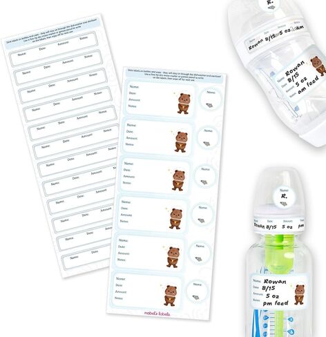 Mabel’s Labels Baby Bottle Labels – 24 Customizable Write-and-Wipe Name Labels for Daycare, Milk Storage & Bottles – Reusable, Dishwasher, Sterilizer & Microwave Safe in Saudi Arabia