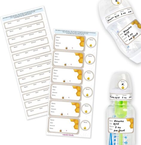 Mabel’s Labels Baby Bottle Labels – 24 Customizable Write-and-Wipe Name Labels for Daycare, Milk Storage & Bottles – Reusable, Dishwasher, Sterilizer & Microwave Safe in Saudi Arabia