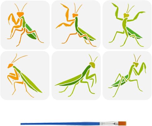 FINGERINSPIRE 6Styles Praying Mantis Pattern Stencils with a Brush 5.9x5.9Inch Various Insects Drawing Stencils PET Animal Themes Template for Wood Wall Floor Tiles in Saudi Arabia