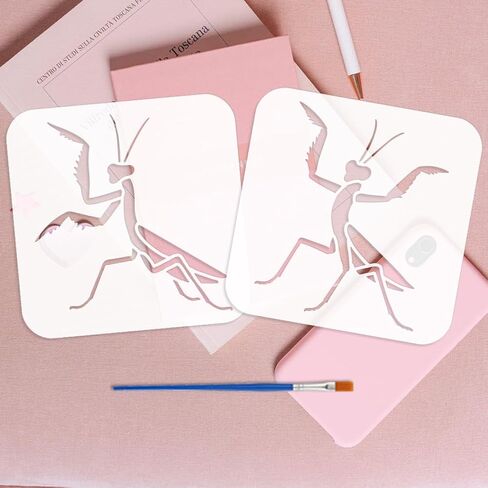 FINGERINSPIRE 6Styles Praying Mantis Pattern Stencils with a Brush 5.9x5.9Inch Various Insects Drawing Stencils PET Animal Themes Template for Wood Wall Floor Tiles in Saudi Arabia
