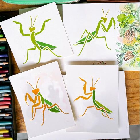 FINGERINSPIRE 6Styles Praying Mantis Pattern Stencils with a Brush 5.9x5.9Inch Various Insects Drawing Stencils PET Animal Themes Template for Wood Wall Floor Tiles in Saudi Arabia