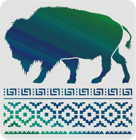 FINGERINSPIRE Layered Buffalo Stencils Template 11.8x11.8inch Plastic Aztec Buffalo Drawing Painting Stencils Aztec Borders Pattern Stencils for Painting on Wood, Floor, Wall and Tile in Saudi Arabia