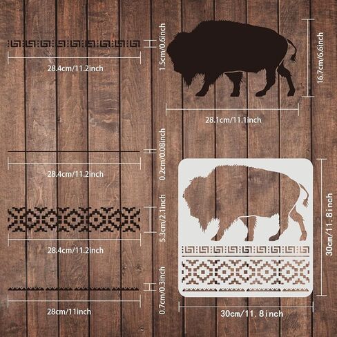 FINGERINSPIRE Layered Buffalo Stencils Template 11.8x11.8inch Plastic Aztec Buffalo Drawing Painting Stencils Aztec Borders Pattern Stencils for Painting on Wood, Floor, Wall and Tile in Saudi Arabia