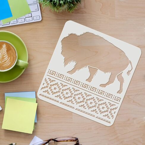 FINGERINSPIRE Layered Buffalo Stencils Template 11.8x11.8inch Plastic Aztec Buffalo Drawing Painting Stencils Aztec Borders Pattern Stencils for Painting on Wood, Floor, Wall and Tile in Saudi Arabia