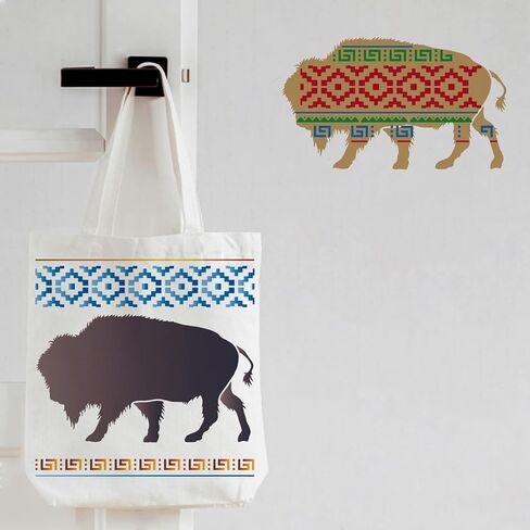 FINGERINSPIRE Layered Buffalo Stencils Template 11.8x11.8inch Plastic Aztec Buffalo Drawing Painting Stencils Aztec Borders Pattern Stencils for Painting on Wood, Floor, Wall and Tile in Saudi Arabia