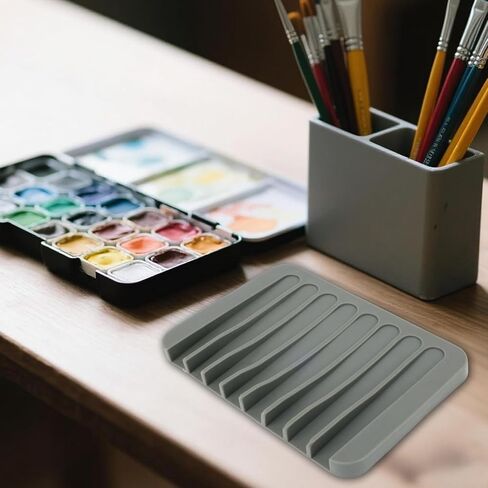 2 Pcs Silicone Paint Brush Holders with 8 Slots, Watercolor Brush Rest Organizer & Display Stand for Artist Washable Paintbrush Storage Rinse Cleaner for Painters Art Students Craft Enthusiasts in Saudi Arabia