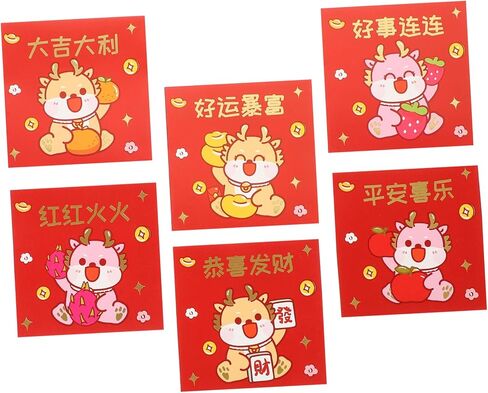 Uonlytech 6pcs Chinese Style Red Envelopes Mini Dragon Design Year Money Pockets Lucky Paper Envelopes for Spring Festival Celebration in Saudi Arabia