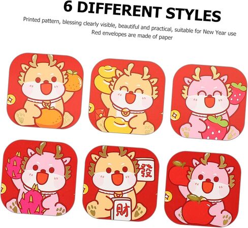 Uonlytech 6pcs Chinese Style Red Envelopes Mini Dragon Design Year Money Pockets Lucky Paper Envelopes for Spring Festival Celebration in Saudi Arabia