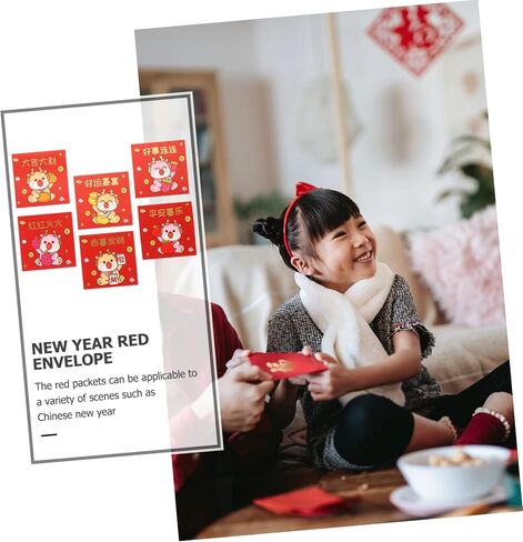 Uonlytech 6pcs Chinese Style Red Envelopes Mini Dragon Design Year Money Pockets Lucky Paper Envelopes for Spring Festival Celebration in Saudi Arabia