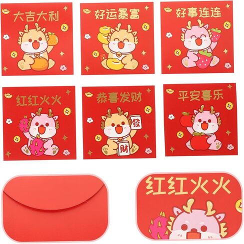 Uonlytech 6pcs Chinese Style Red Envelopes Mini Dragon Design Year Money Pockets Lucky Paper Envelopes for Spring Festival Celebration in Saudi Arabia