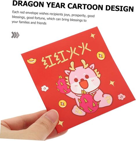 Uonlytech 6pcs Chinese Style Red Envelopes Mini Dragon Design Year Money Pockets Lucky Paper Envelopes for Spring Festival Celebration in Saudi Arabia