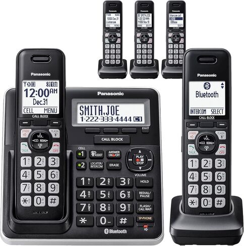 Panasonic Link2Cell Dect 6.0 نظام هاتف مستلزق قابل للتوسيع مع نظام الرد الرقمي - 5 أجهزة - KX -TGF775S - Silver in Saudi Arabia