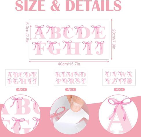 Whaline 232 PCS Pink Bow Alphabet Stickers Coquette Bowknot font alphabet letter ملصقات ملصقات ذاتية اللطيف للوحة النشرة in Saudi Arabia