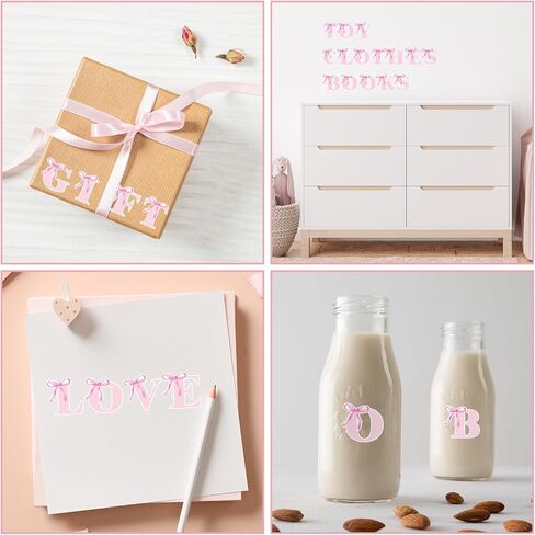 Whaline 232 PCS Pink Bow Alphabet Stickers Coquette Bowknot font alphabet letter ملصقات ملصقات ذاتية اللطيف للوحة النشرة in Saudi Arabia