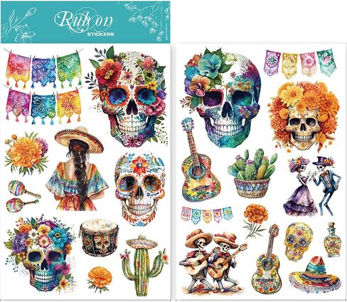 Rub On Transfers for Carfts Vintage Stickers for Wood Glass Paper Fabric Cloth Scrapbooking Decals Journaling Supplies Flowers Mushroom Skull Botanical Elements (Day of The Dead) in Saudi Arabia