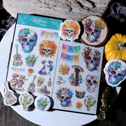 Rub On Transfers for Carfts Vintage Stickers for Wood Glass Paper Fabric Cloth Scrapbooking Decals Journaling Supplies Flowers Mushroom Skull Botanical Elements (Day of The Dead) in Saudi Arabia