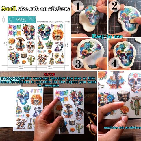 Rub On Transfers for Carfts Vintage Stickers for Wood Glass Paper Fabric Cloth Scrapbooking Decals Journaling Supplies Flowers Mushroom Skull Botanical Elements (Day of The Dead) in Saudi Arabia