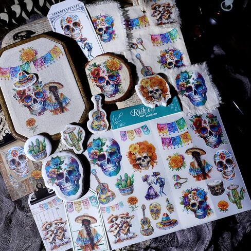 Rub On Transfers for Carfts Vintage Stickers for Wood Glass Paper Fabric Cloth Scrapbooking Decals Journaling Supplies Flowers Mushroom Skull Botanical Elements (Day of The Dead) in Saudi Arabia