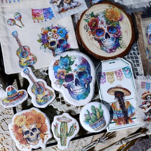 Rub On Transfers for Carfts Vintage Stickers for Wood Glass Paper Fabric Cloth Scrapbooking Decals Journaling Supplies Flowers Mushroom Skull Botanical Elements (Day of The Dead) in Saudi Arabia