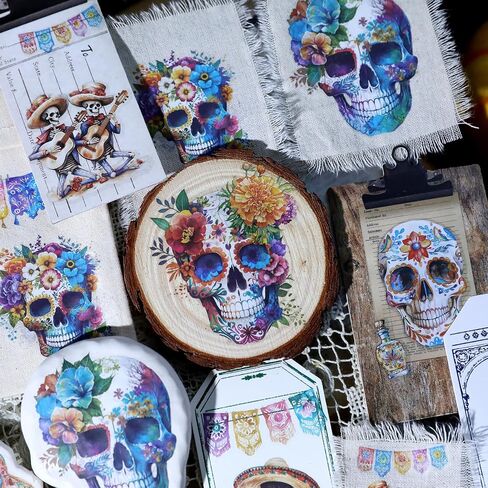 Rub On Transfers for Carfts Vintage Stickers for Wood Glass Paper Fabric Cloth Scrapbooking Decals Journaling Supplies Flowers Mushroom Skull Botanical Elements (Day of The Dead) in Saudi Arabia