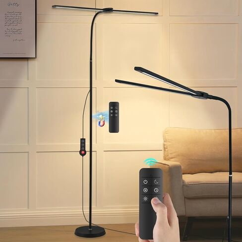 مصباح أرضي LED مع عن بعد ، 24W 2400LM قابلة للوقوع مع رؤوس مزدوجة ومصباح طويل القابل للتعديل ، مصباح طويل القامة لغرفة النوم ، المكتب ، غرفة المعيشة ، امتدادات الرموش وصياغة in Kuwait