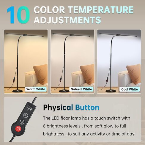 مصباح أرضي LED مع عن بعد ، 24W 2400LM قابلة للوقوع مع رؤوس مزدوجة ومصباح طويل القابل للتعديل ، مصباح طويل القامة لغرفة النوم ، المكتب ، غرفة المعيشة ، امتدادات الرموش وصياغة in Kuwait